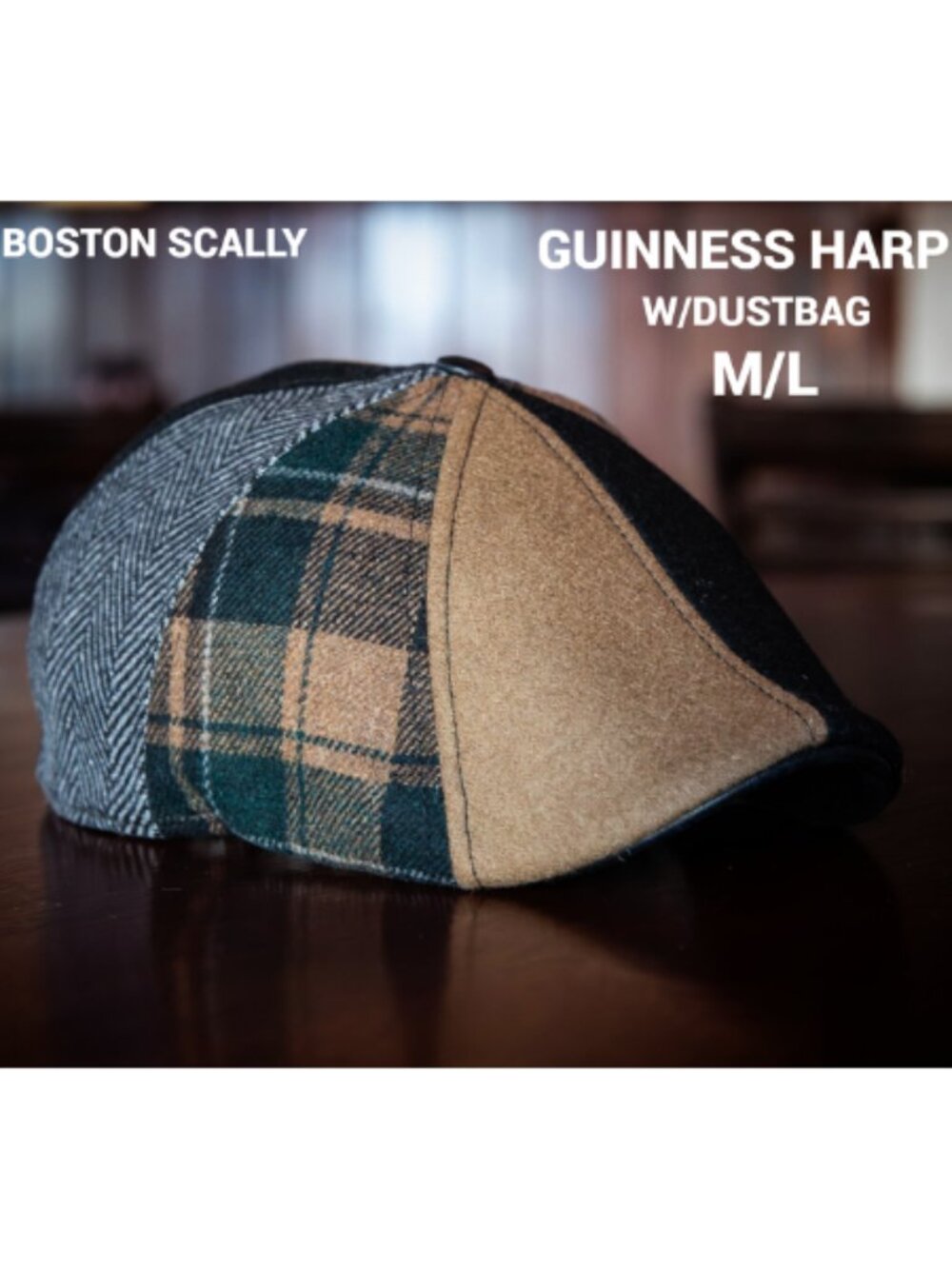 Boston Scally THE GUINNESS HARP 8-Panel Patchwork Cap- M/L- With Dustbag